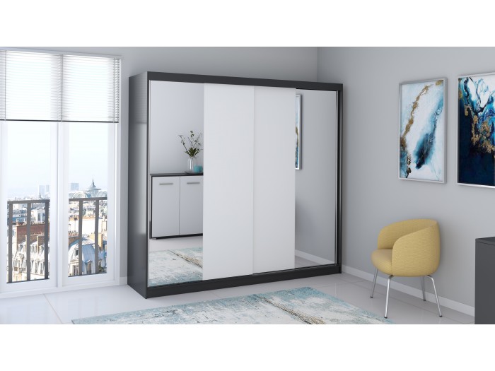 Гардероб с плъзгащи врати Multi 38 (корпус черно/лице бяло)